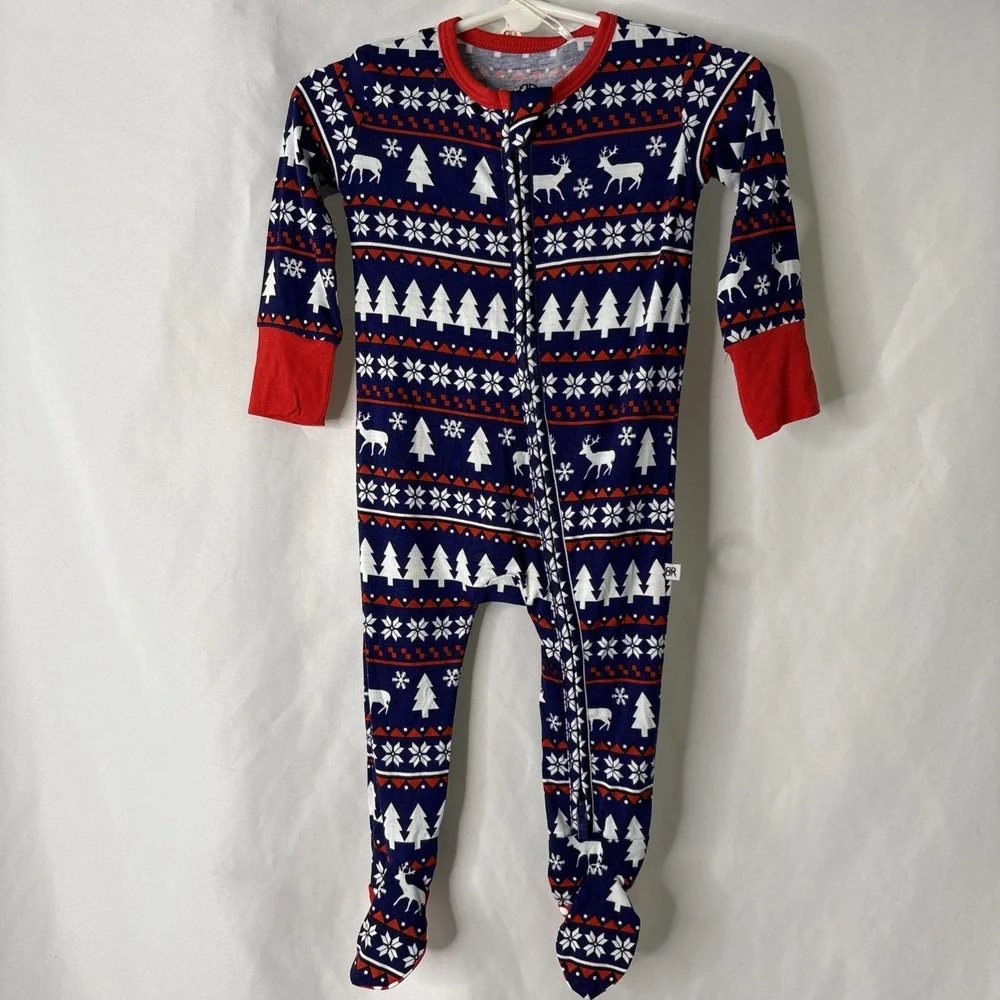 Bums‎ And Roses Footed Sleeper Pajamas Bamboo PJs 6-9 Months Winter Scene